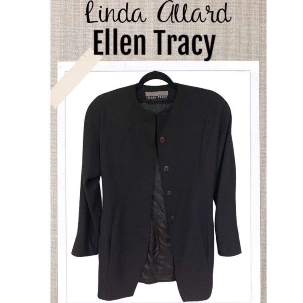 Linda Allard Blazer by Ellen Tracy stunning collarless wool blazer Size 6